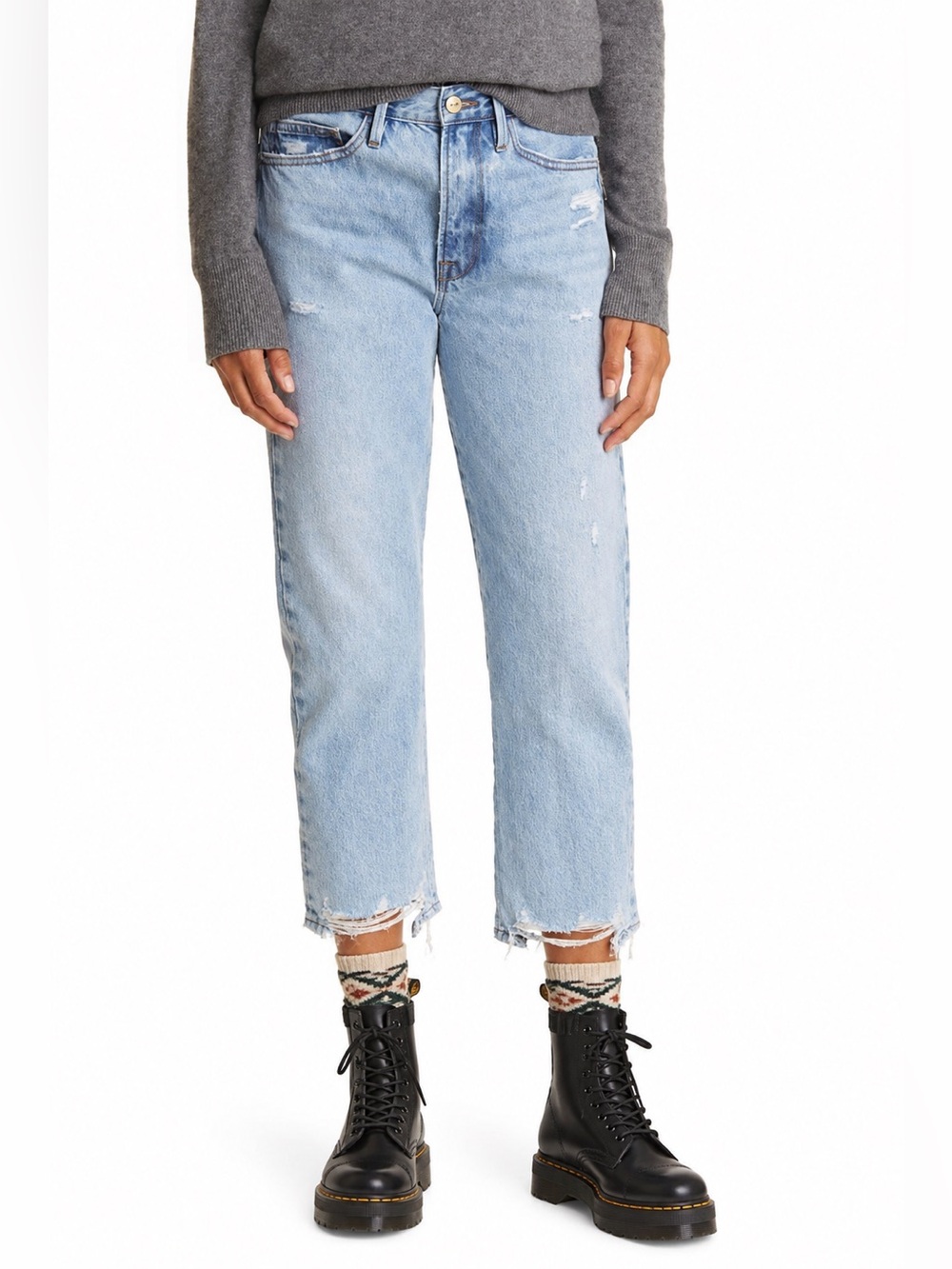 FRAME Le Piper High Rise Straight Leg Crop Jeans Clash Mend Distressed Size 25